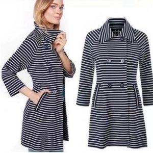 CABI “Meritime” Navy Blue and White Stripe Nautical Trench Coat Size Small